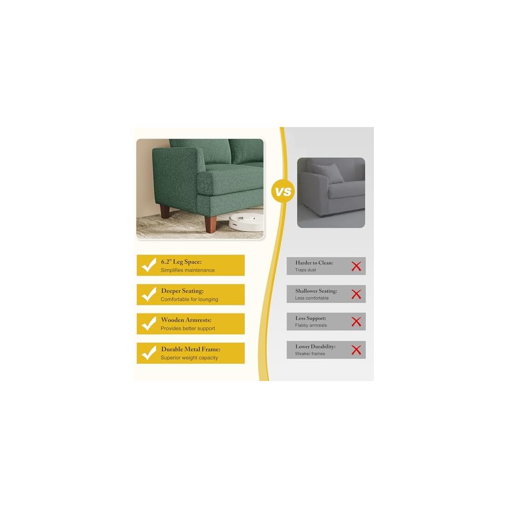 Busaurus Sofa Couches for Living Room, 3 Seater 89" Deep Seat Couch, Green