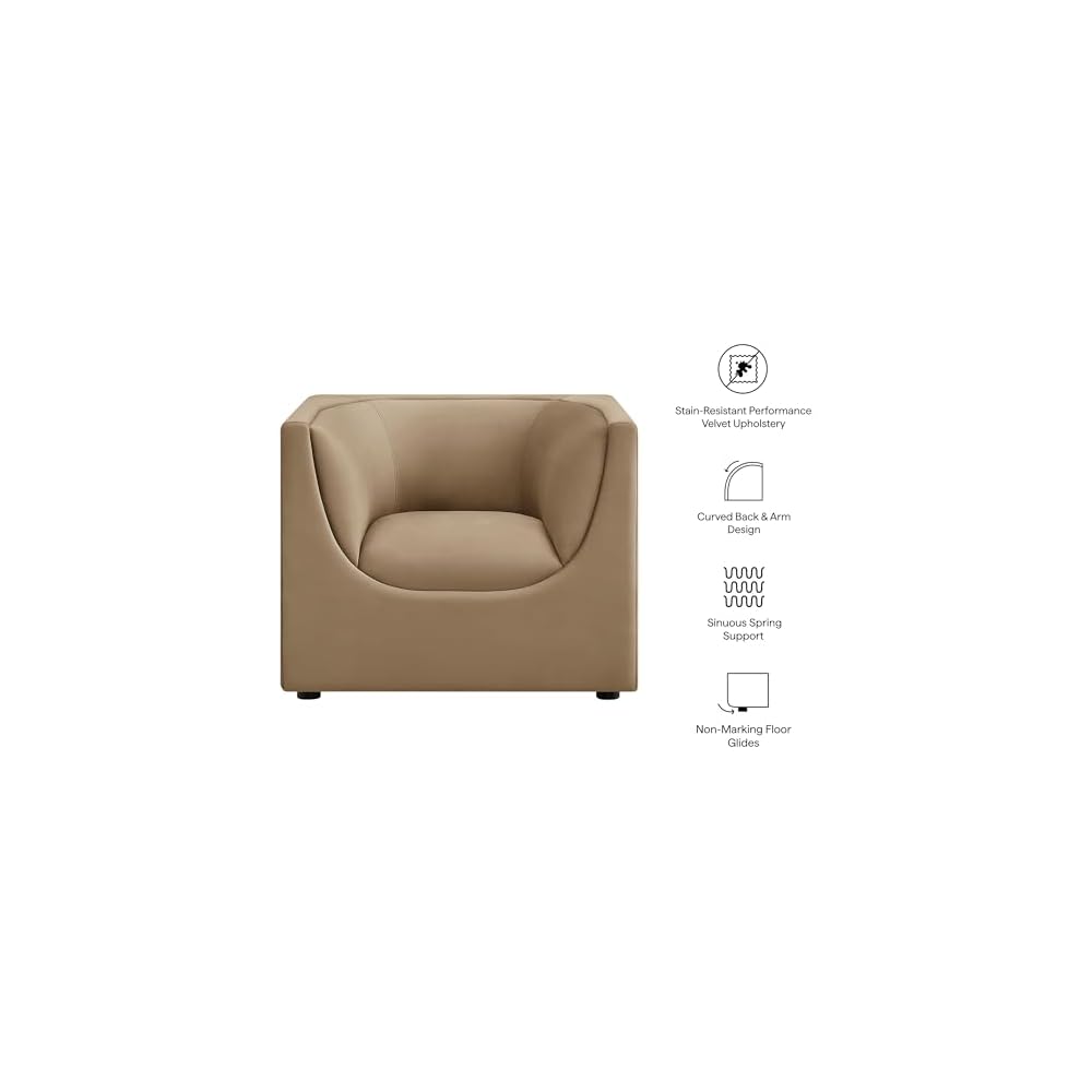 Modway Hilda Modern Curved Back Performance Velvet Armchair in Taupe – Plush Upholstered Accent Chair for Living Room, Apartment, Office