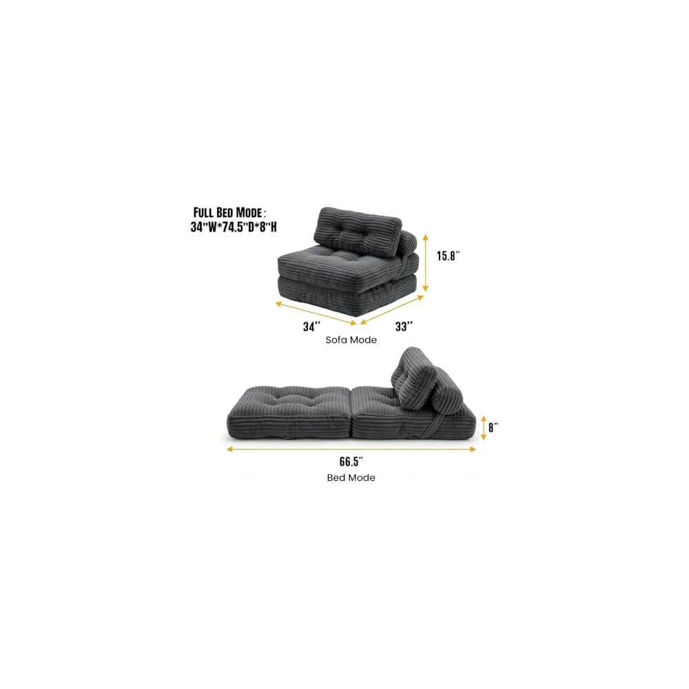Folding Sofa Bed,Lightweight Portable Fold Out Chair Bed with 2 Pillows
