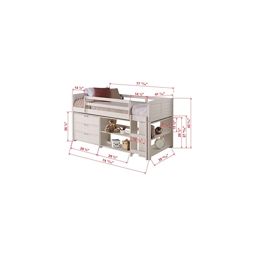 Donco Kids Louver Panel Twin Modular Low Loft Bed in White Finish - Combo Set B