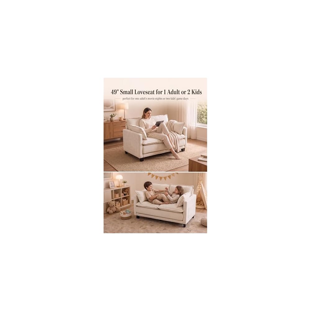 KYJ 49" Loveseat Sofa Bed, Convertible Pull Out Couch with Foldable Mattress, Small Love Seat for Bedroom, Dorm, RV & Apartment, Chenille Fabric, Not Twin Size, Beige