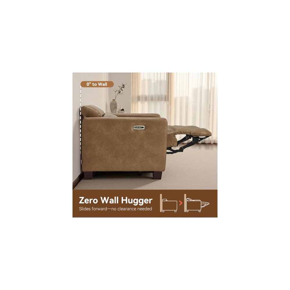 MCombo Zero Wall Hugger Power Loveseat Recliner Sofa, HL198M1 (Ginger)