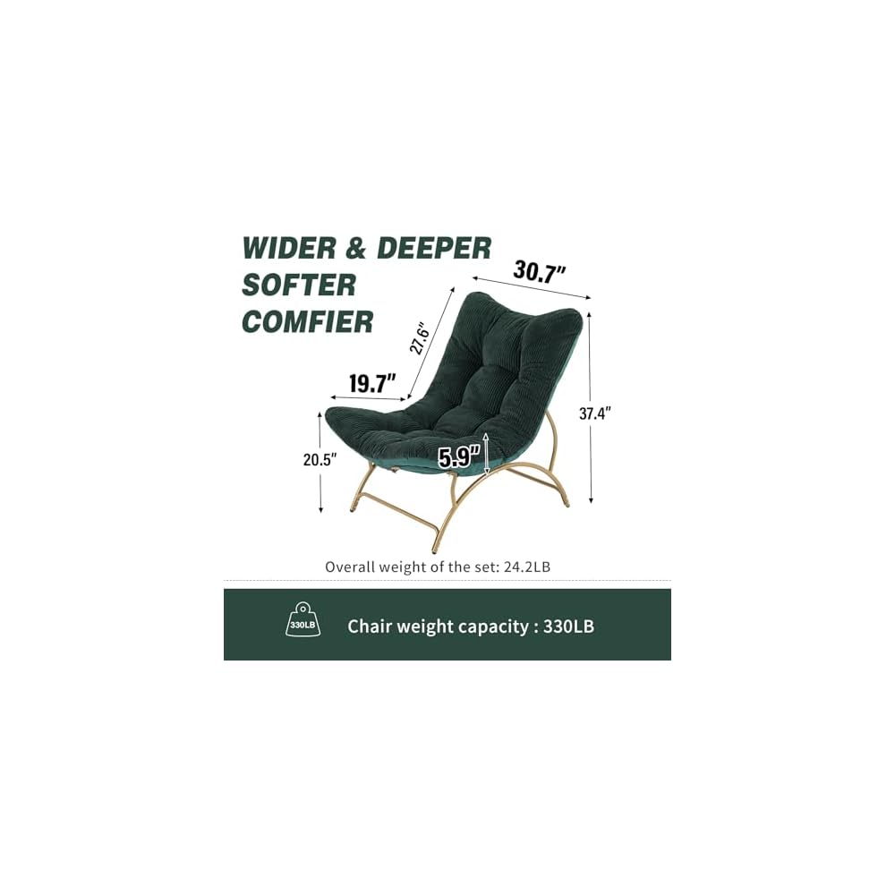 Welnow Accent Lounge Lazy Chair, Comfy Soft Reading Chair, Dark Green