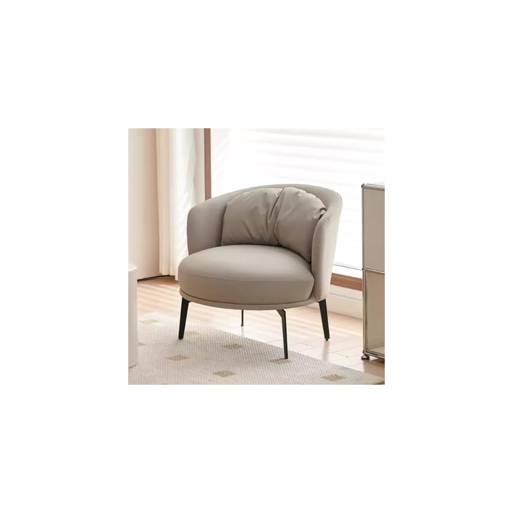 Nordic Padded Cushion Accent Chair for Living Room,Mid Century Armchair with Arc Back,Lounge Reading Chairs Soft Pillow,Single Sofa Chair for Balcony(Brown)