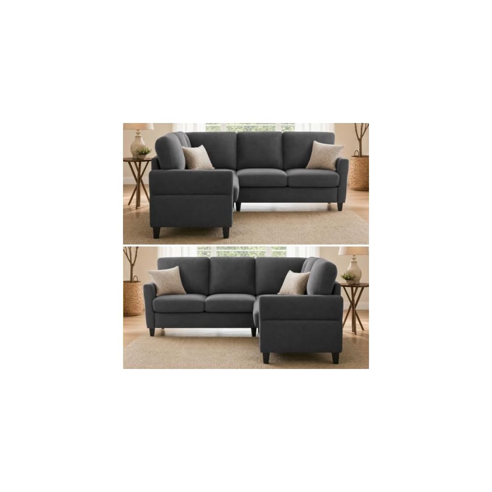 84'' L Shape Couches for Living Room, Small Sectional Sofa Dark Grey