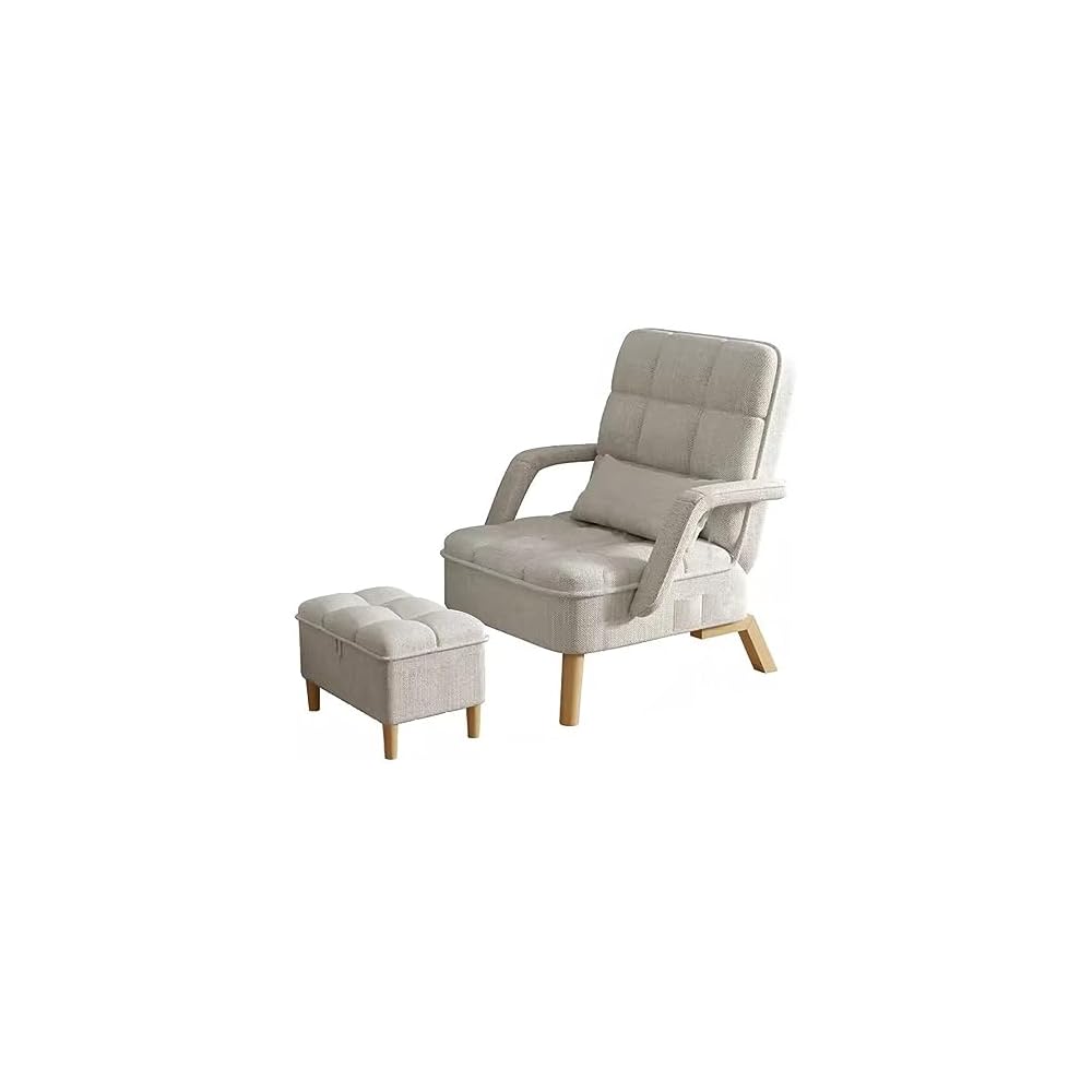 Modern Brown Bedroom Sofa Chair with Soft Cushion & Ottoman Stylish Recliner Armchair with Pillow Upholstered Living Room Lounge Seat on Wooden Legs