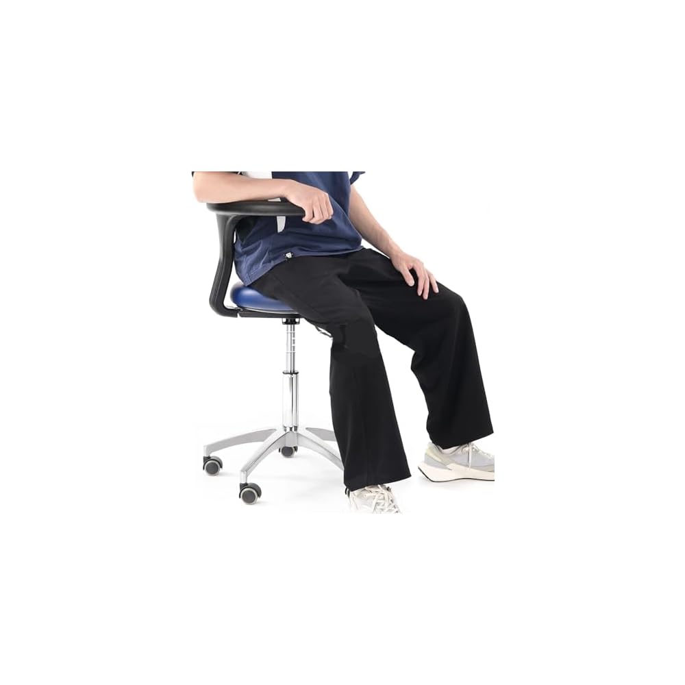 Multi-Purpose Adjustable Rolling Stools Chair Adjustable Mobile Chair Metal Base Portable PU Leather Blue