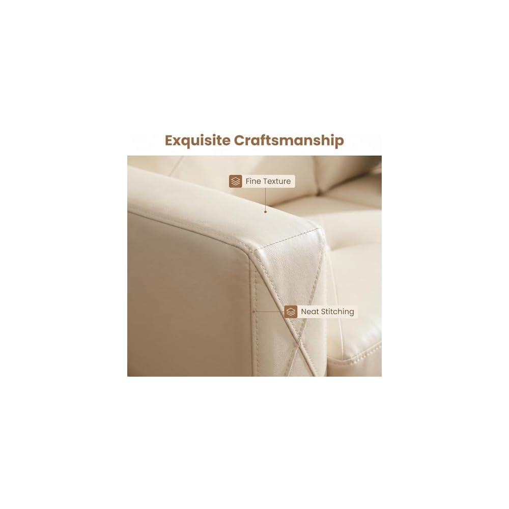 97" Sectional Couch, L Shaped 4 Seater PU Faux Leather Sofa w/Chaise Lounge, Comfy Modern Modular Couch for Living Room, Apartment, Off-White, Left, 2PCS