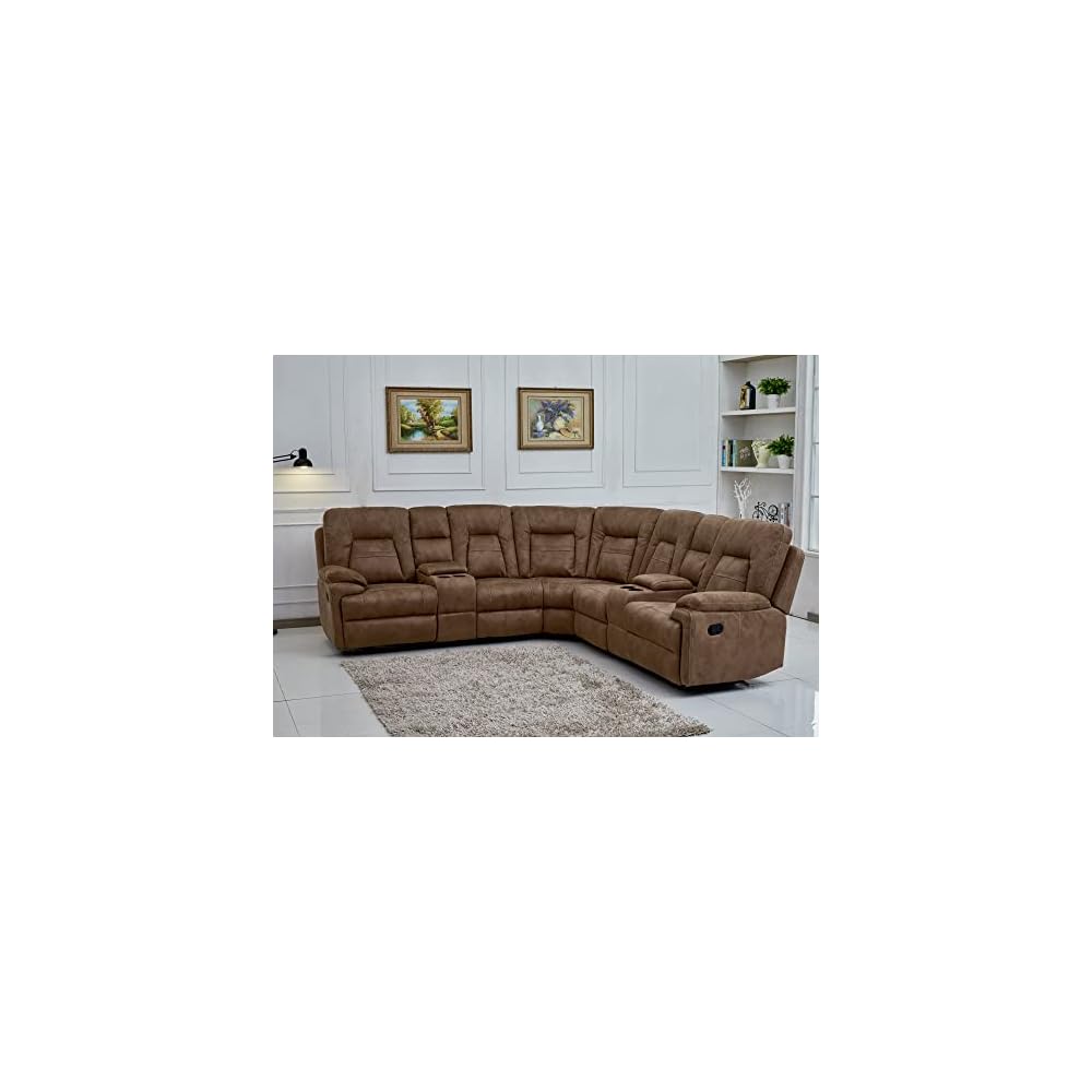 Betsy Furniture Large Microfiber Reclining Sectional Living Room Sofa in Latte 8038