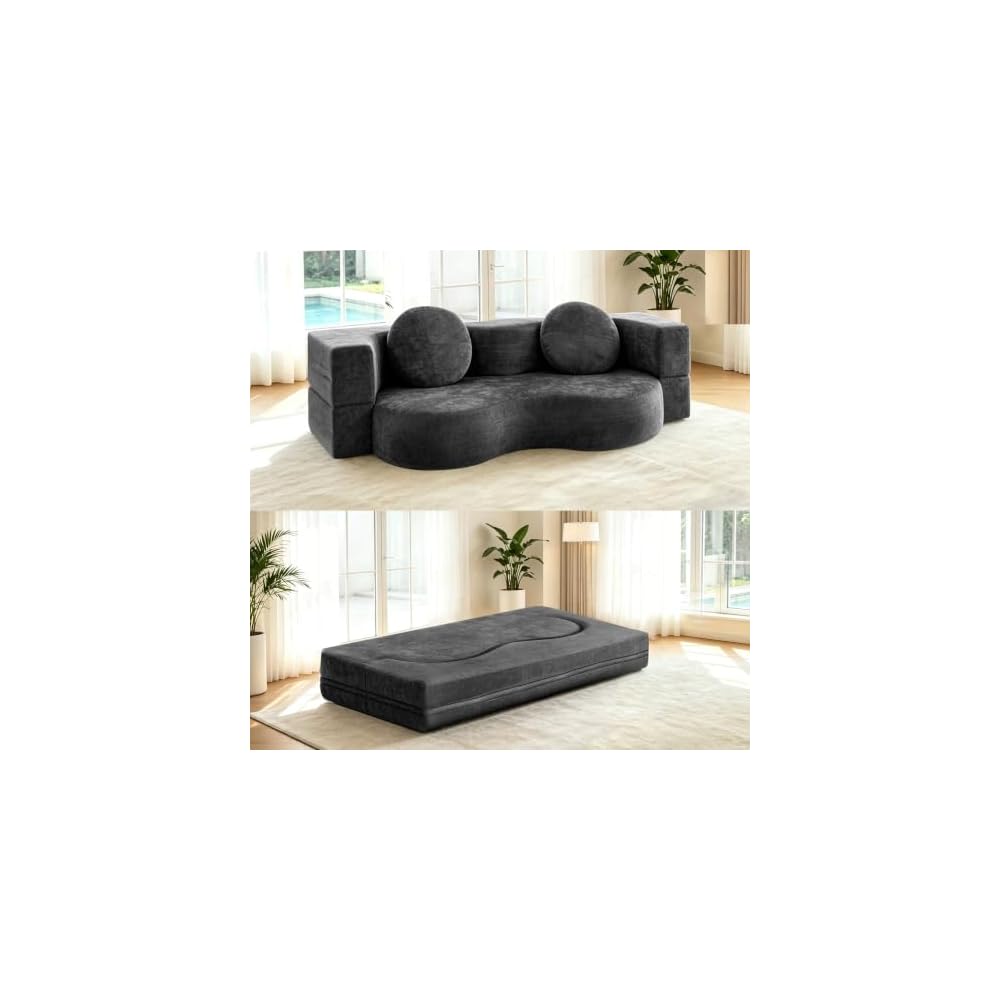 75" Convertible Futon Sofa Bed Boneless Sleeper Couch for Living Room -Grey