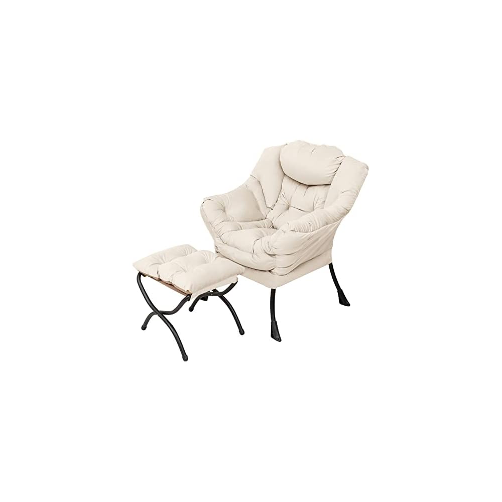 Welnow Lazy Chair with Ottoman, Reading Chair with Footrest,Dark Grey