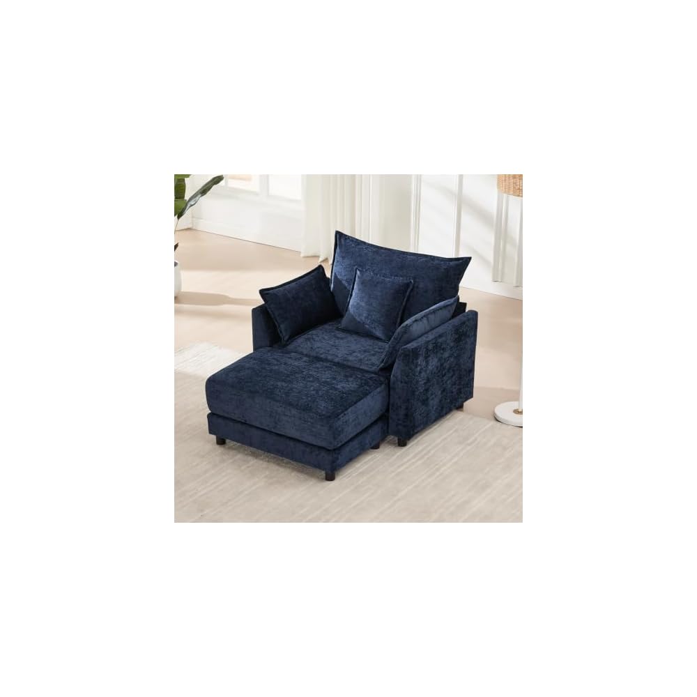 Oversized Chaise Lounge Chair Indoor, Modern Chenille Sleeper Sofa Bed with Pillows, Deep Seat Cloud Couch Reading Chairs, Upholstered Sofas Couches for Living Room, Navy Blue
