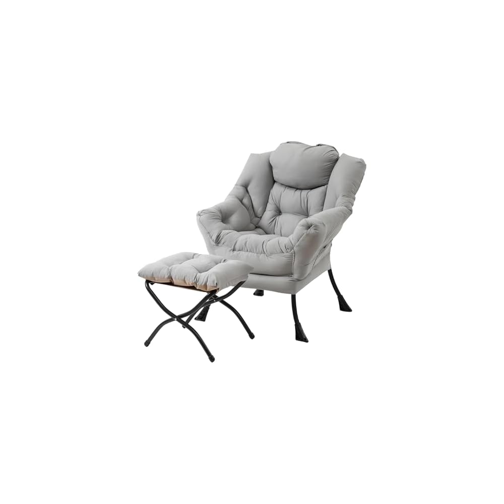 Welnow Lazy Chair with Ottoman, Reading Chair with Footrest,Dark Grey