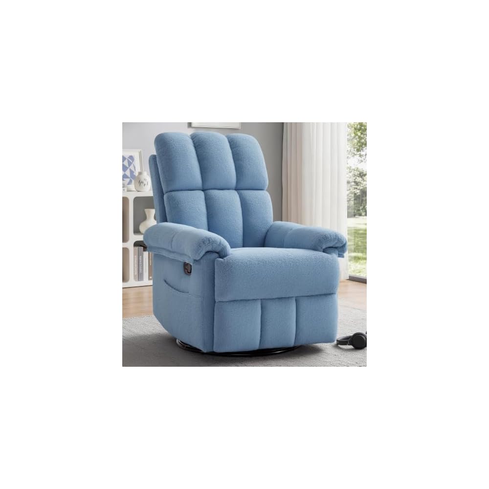 Korser Recliner Chair, Swivel Rocker Recliner Chair for Adults, Small Recliners for Small Spaces, Upholstered Manual Recliner with Side Pockets, Nursery Rocking Chair for Living Room, Chenille, Beige