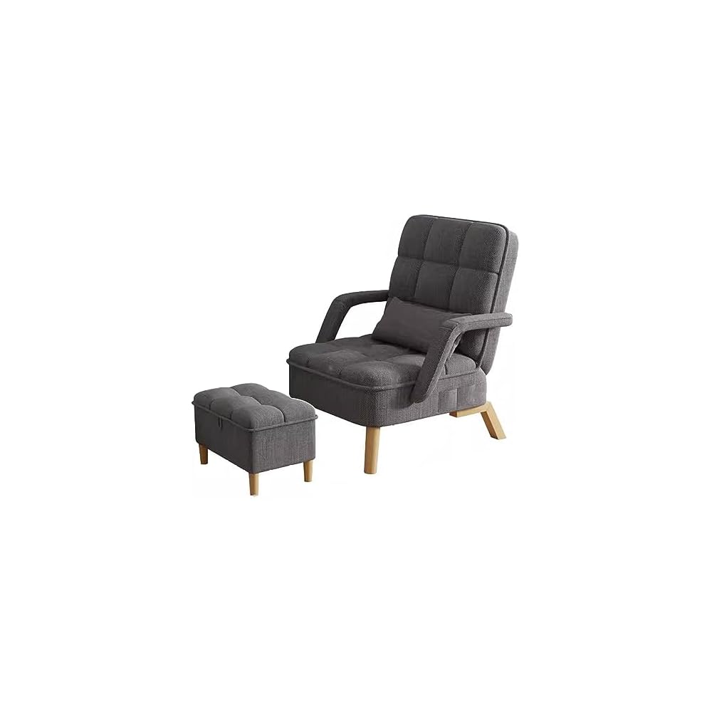 Modern Brown Bedroom Sofa Chair with Soft Cushion & Ottoman Stylish Recliner Armchair with Pillow Upholstered Living Room Lounge Seat on Wooden Legs