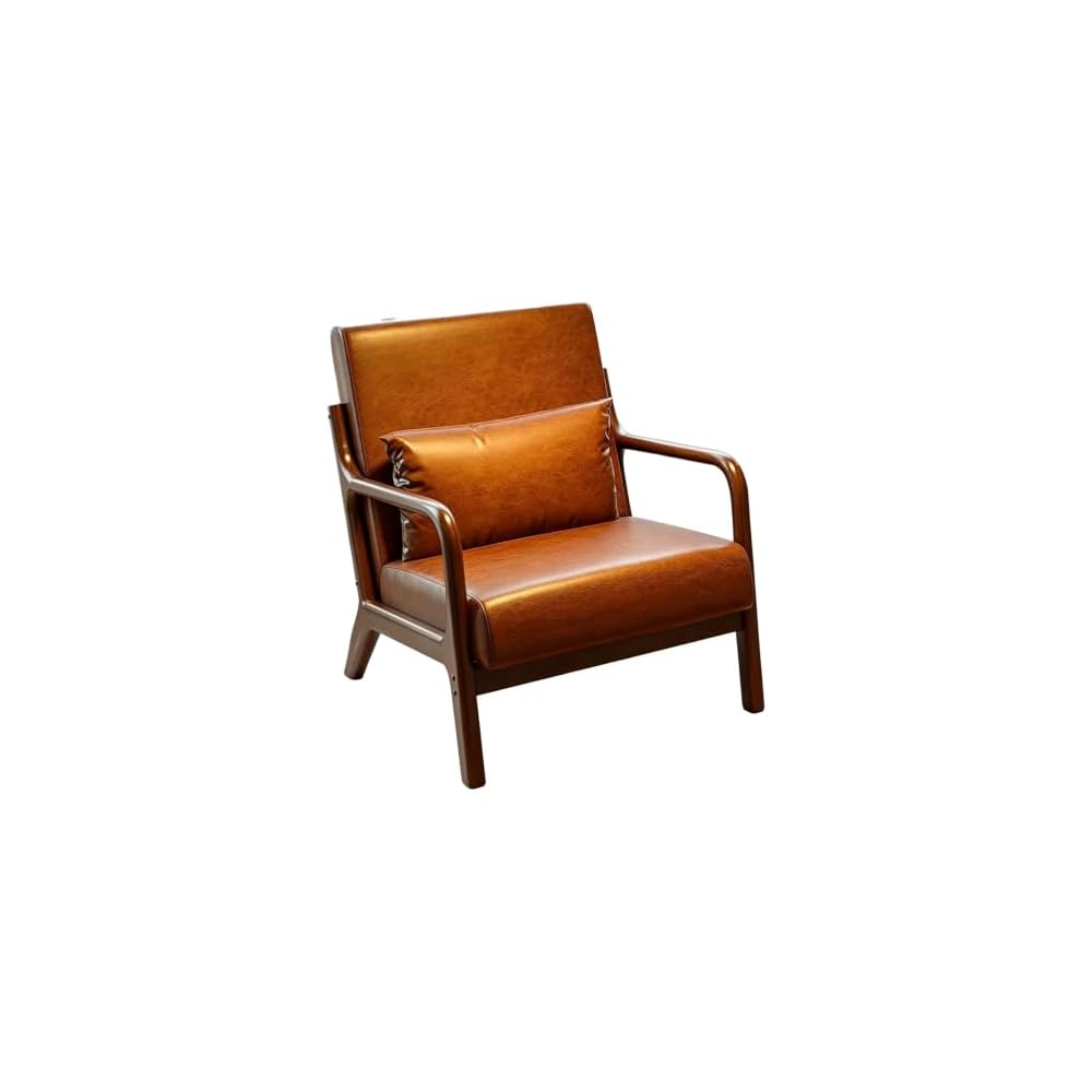 Mid Century Modern PU Chair Wide Curved Armchair Lounge Accent Chair