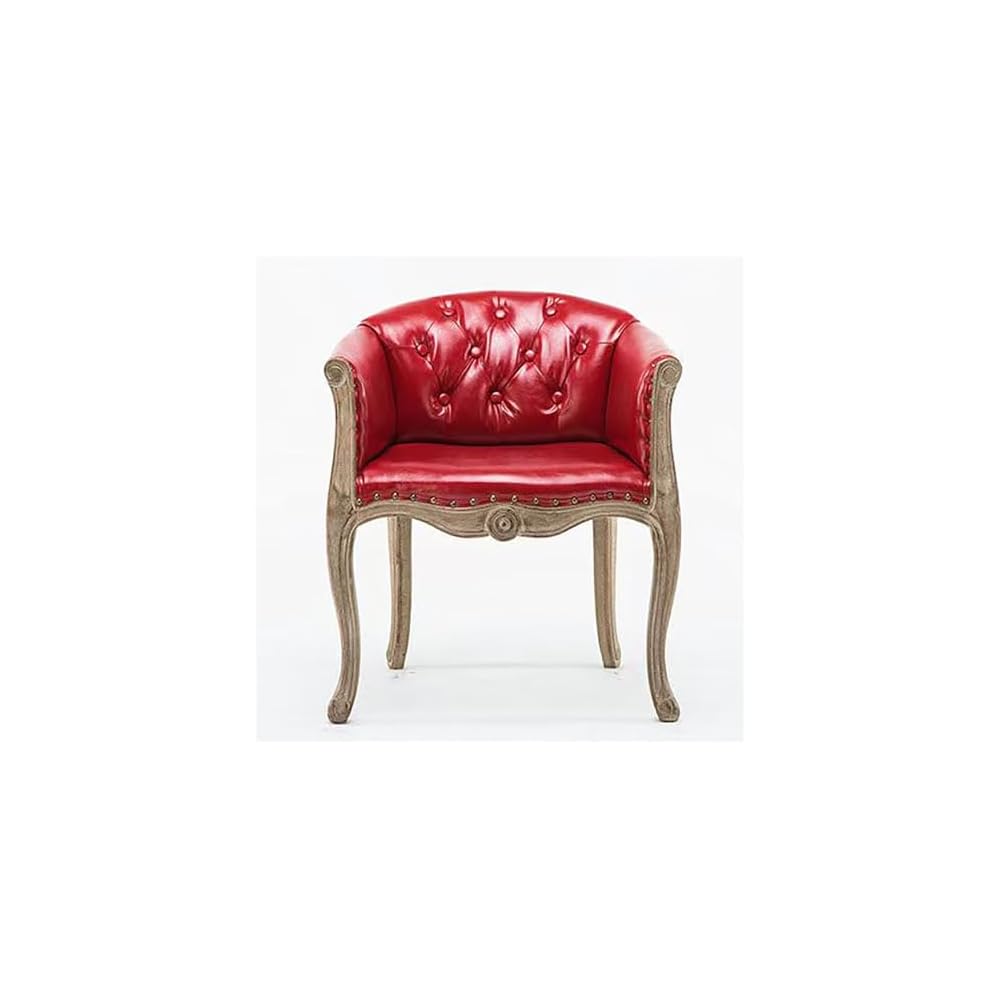 Lounge Chair Nordic Style Solid Wood Leather Recliner Chair American Style Vintage Distressed French Country Barrel Upholstered Armchair Fabric Ergonomic Single for Living Balcony Bedroom Whiskey Bar