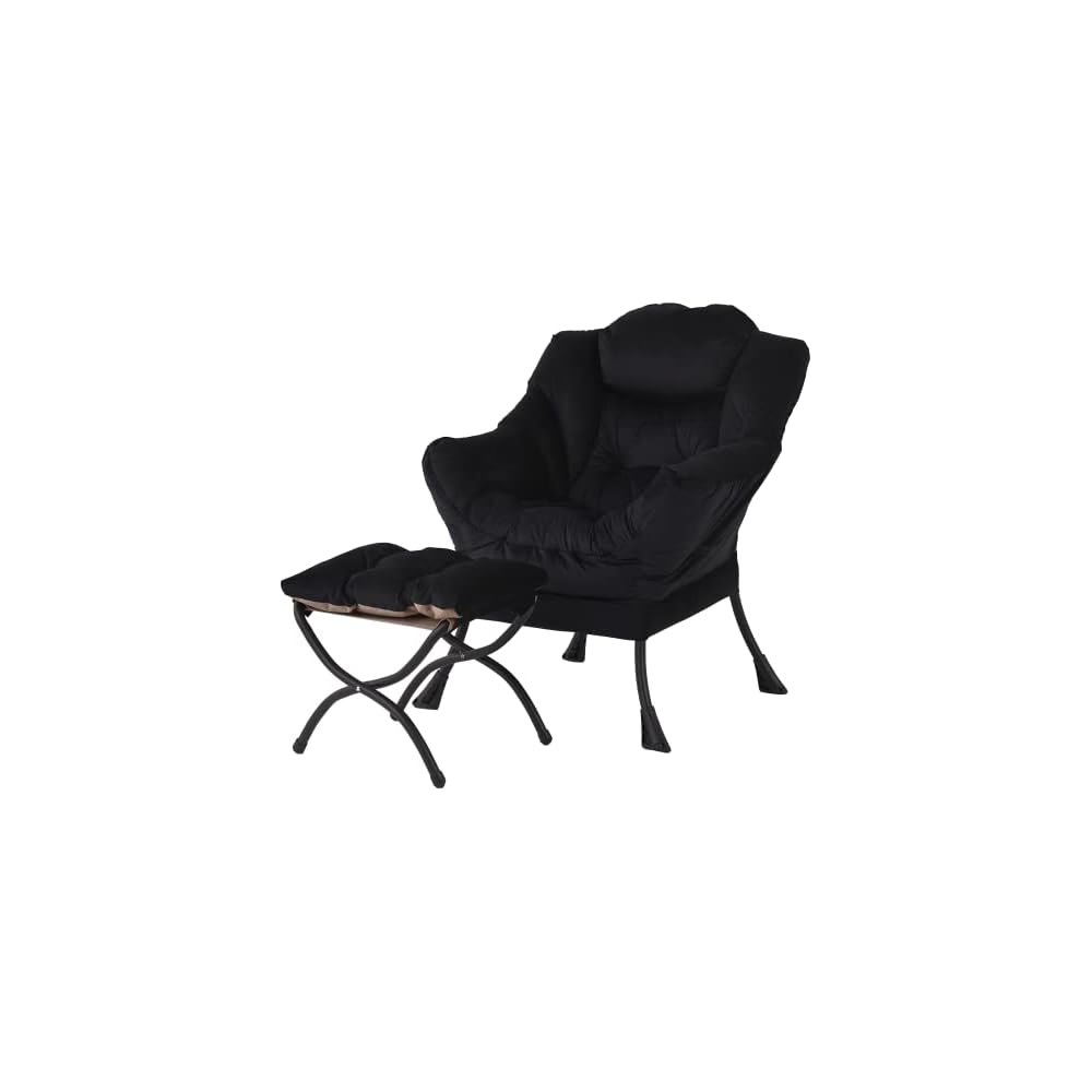 Welnow Lazy Chair with Ottoman, Reading Chair with Footrest,Dark Grey