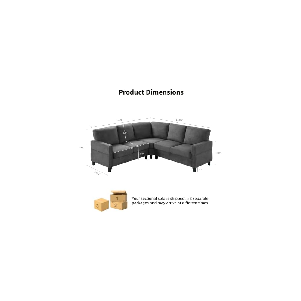 84'' L Shape Couches for Living Room, Small Sectional Sofa Dark Grey