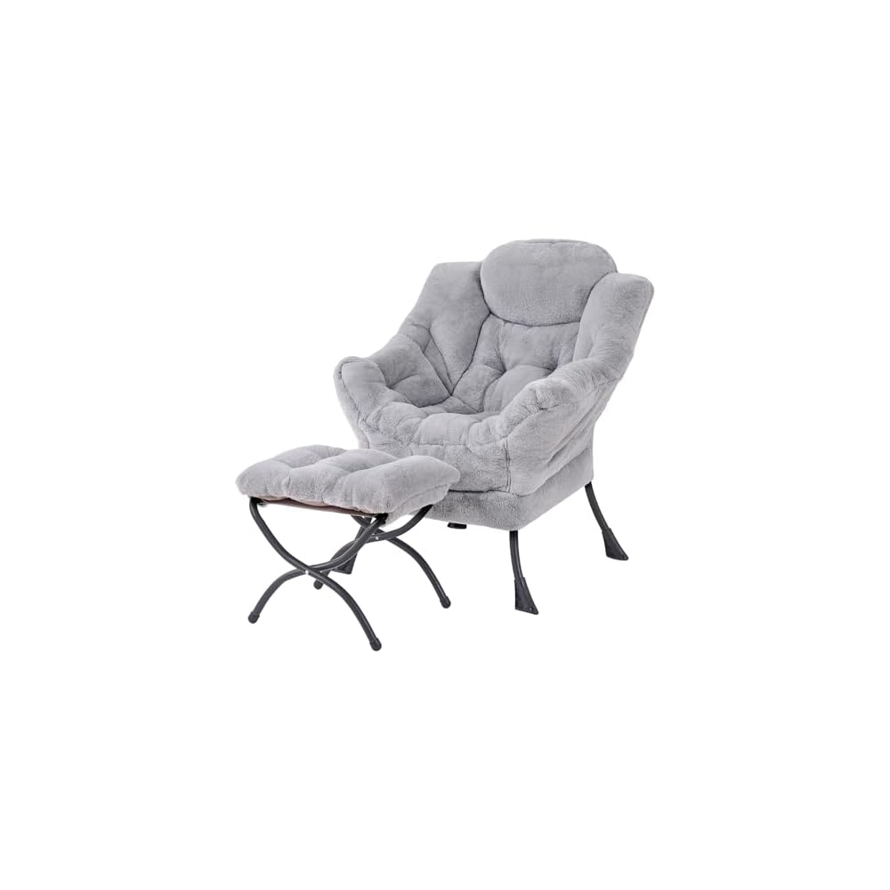 Welnow Lazy Chair with Ottoman, Reading Chair with Footrest,Dark Grey