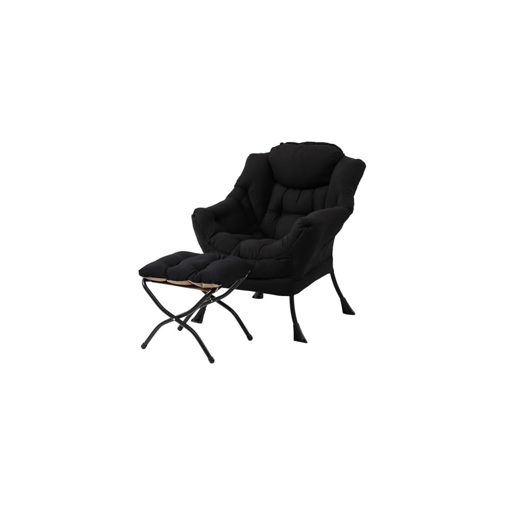 Welnow Lazy Chair with Ottoman, Reading Chair with Footrest,Dark Grey