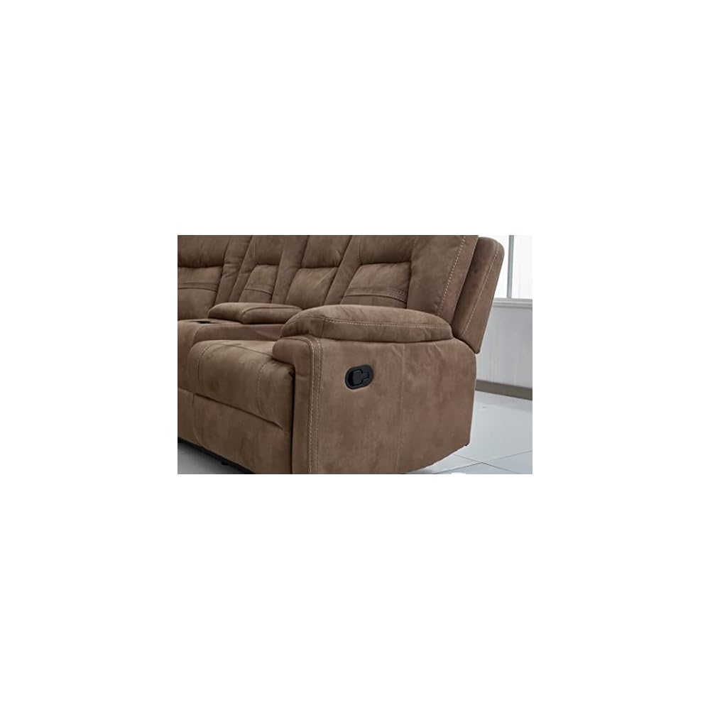 Betsy Furniture Large Microfiber Reclining Sectional Living Room Sofa in Latte 8038