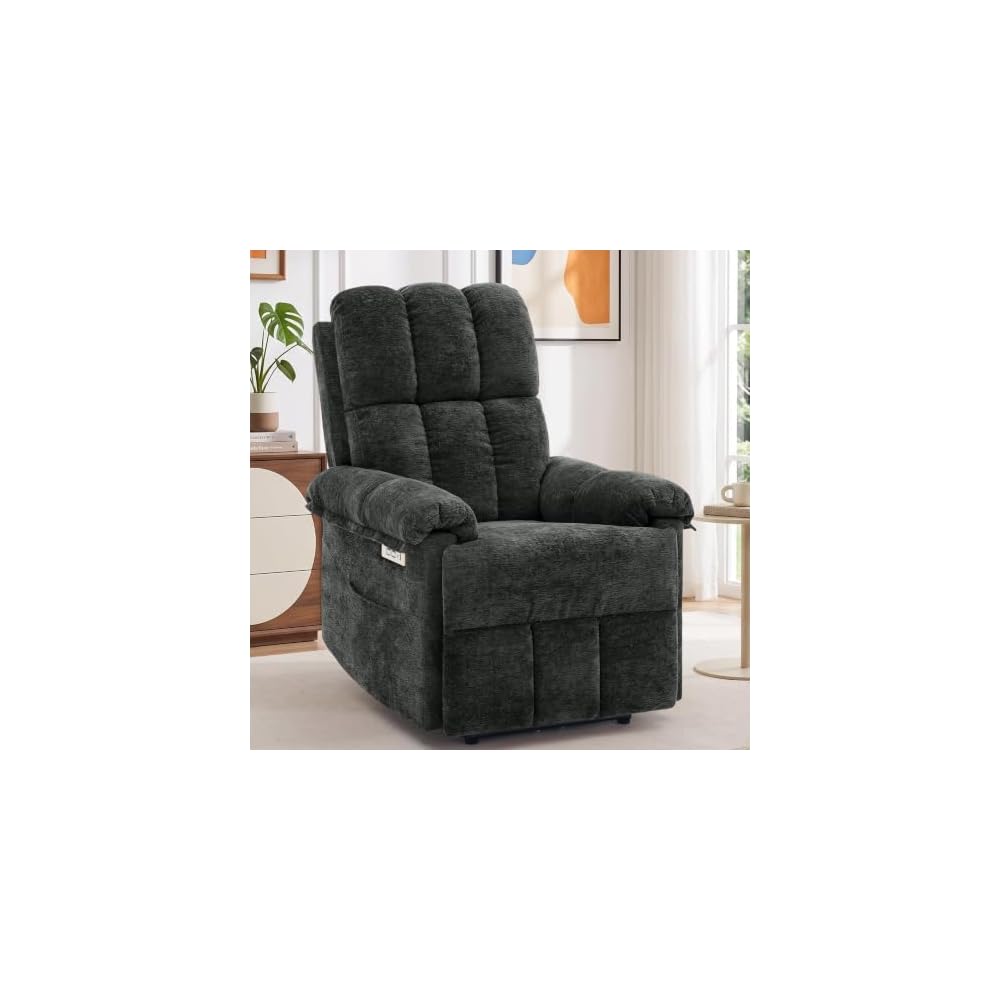 Korser Recliner Chair, Swivel Rocker Recliner Chair for Adults, Small Recliners for Small Spaces, Upholstered Manual Recliner with Side Pockets, Nursery Rocking Chair for Living Room, Chenille, Beige