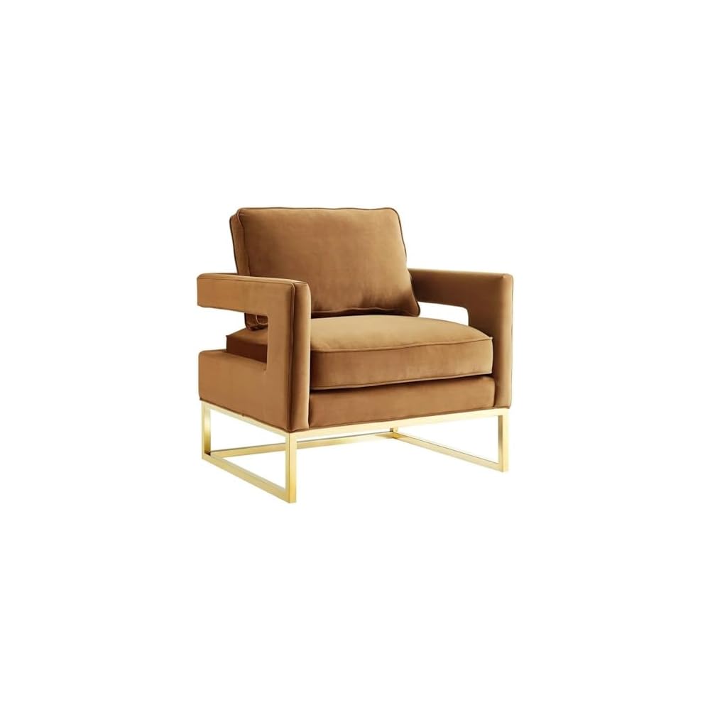 TOV Furniture The Avery Collection Modern Style Living Room Den Leather Upholstered Armchair with Gold Legs, Navy