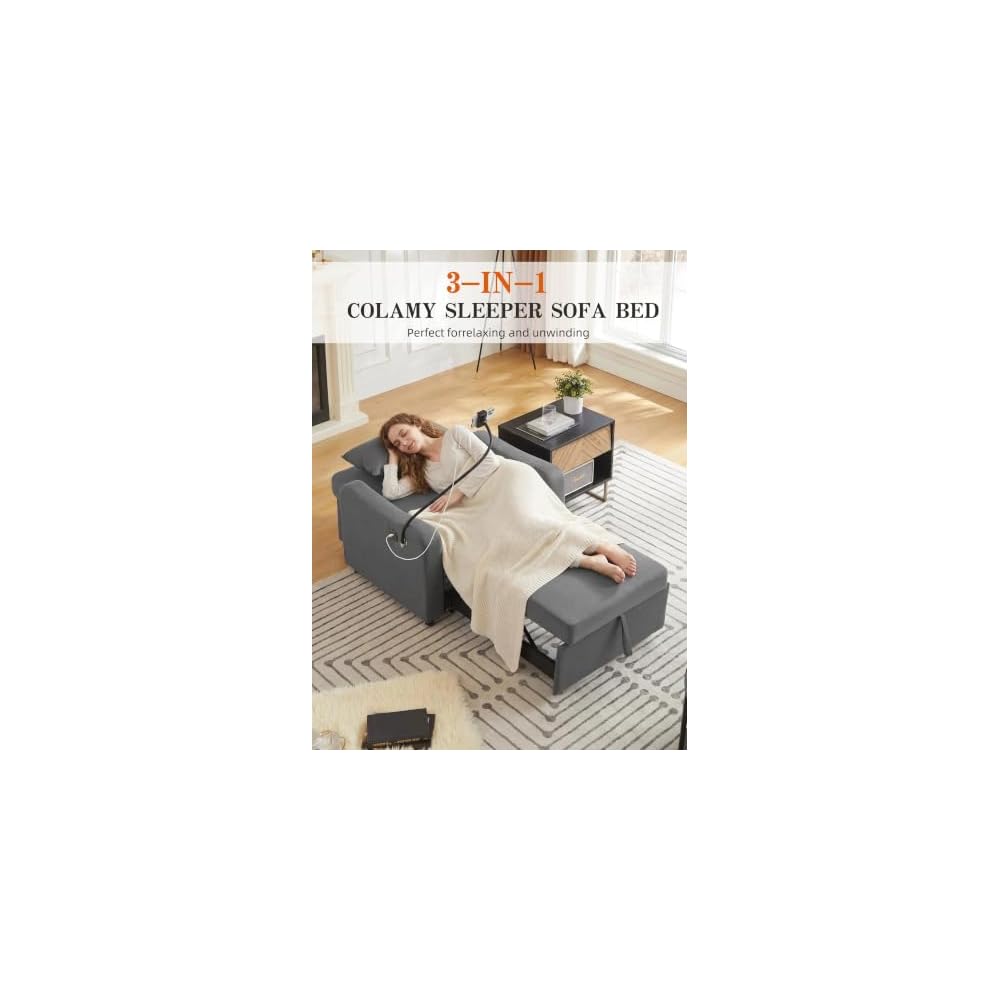 Convertible Sofa Chair Bed, 3-in-1 Pull Out Sleeper Chair, Dark Gray