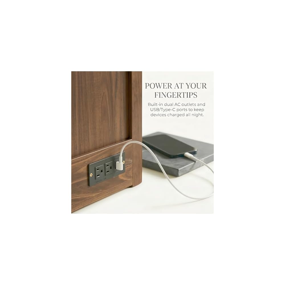 DNYN Queen Size Murphy Bed with Storage Drawer and Built-in Charging Station for Bedroom/Guest Room, Space-Saving Foldable Pine Wood Cabinet Bed with USB Ports, No Box Spring Needed