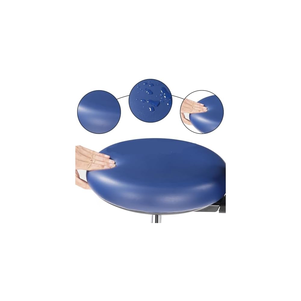 Multi-Purpose Adjustable Rolling Stools Chair Adjustable Mobile Chair Metal Base Portable PU Leather Blue