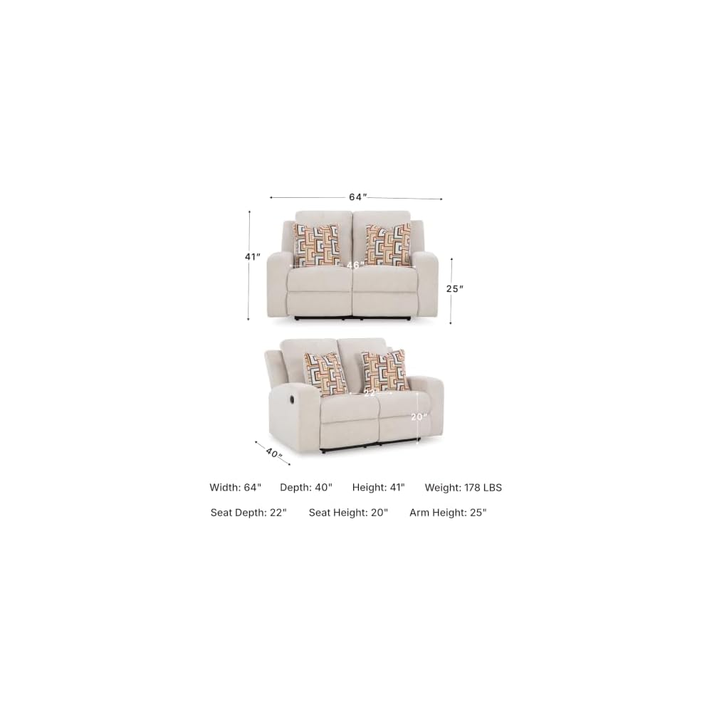 Signature Design by Ashley Danum Reclining Loveseat, Stone Chenille, 64 in