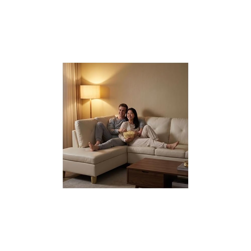 97" Sectional Couch, L Shaped 4 Seater PU Faux Leather Sofa w/Chaise Lounge, Comfy Modern Modular Couch for Living Room, Apartment, Off-White, Left, 2PCS