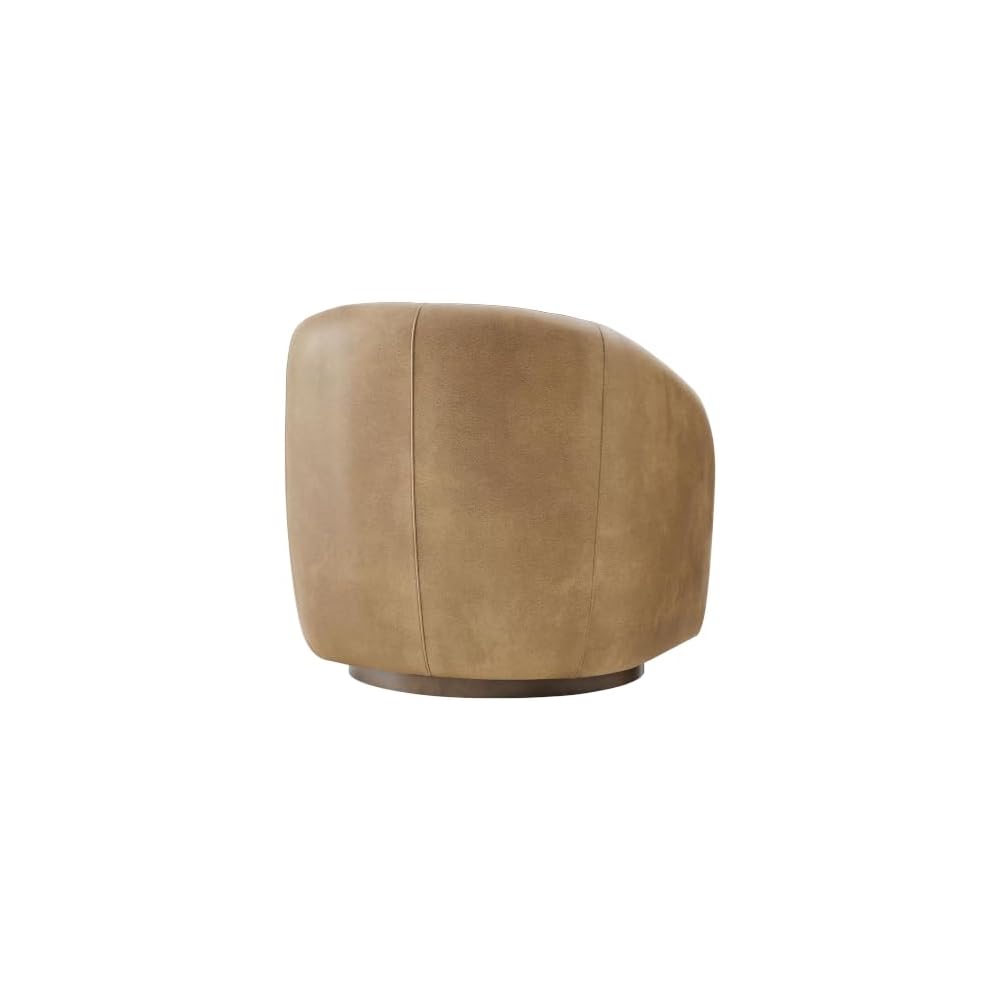 Modway Holland Curved Swivel Armchair in Toast – Vegan Leather Barrel Chair with Ball Throw Pillow and Wood Base – Mid-Century Modern Curved Living Room Accent Chair