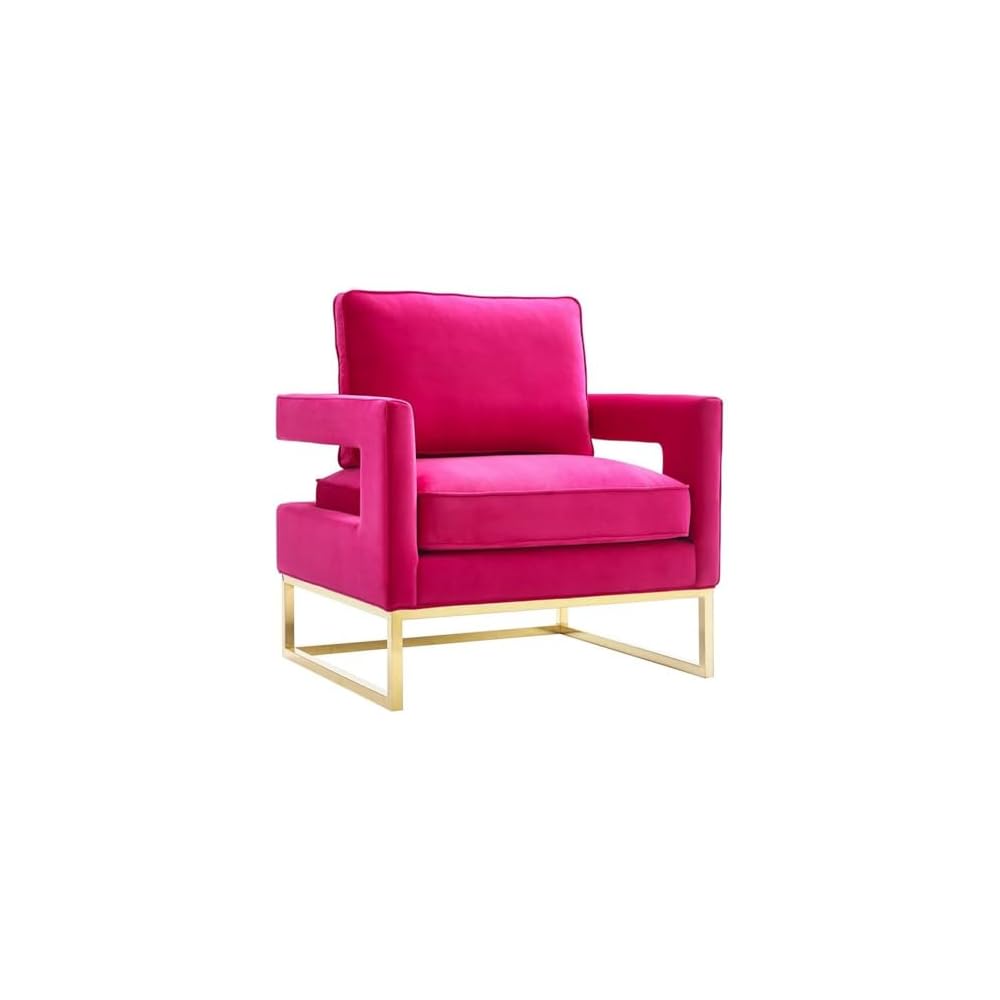 TOV Furniture The Avery Collection Modern Style Living Room Den Leather Upholstered Armchair with Gold Legs, Navy