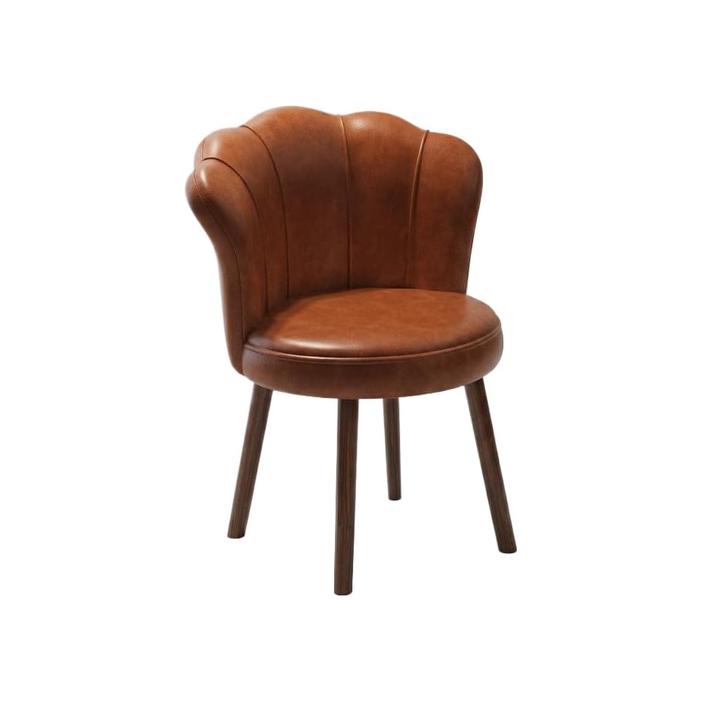Accent Chair with Swivel, Faux Leather Upholstery, High-Density Foam, Solid Rubberwood Legs – Vanity, Desk, or Living Room Chair ([Rotating solid wood legs] Brown - wear-resistant oil wax skin)