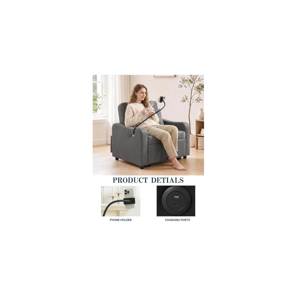 Convertible Sofa Chair Bed, 3-in-1 Pull Out Sleeper Chair, Dark Gray