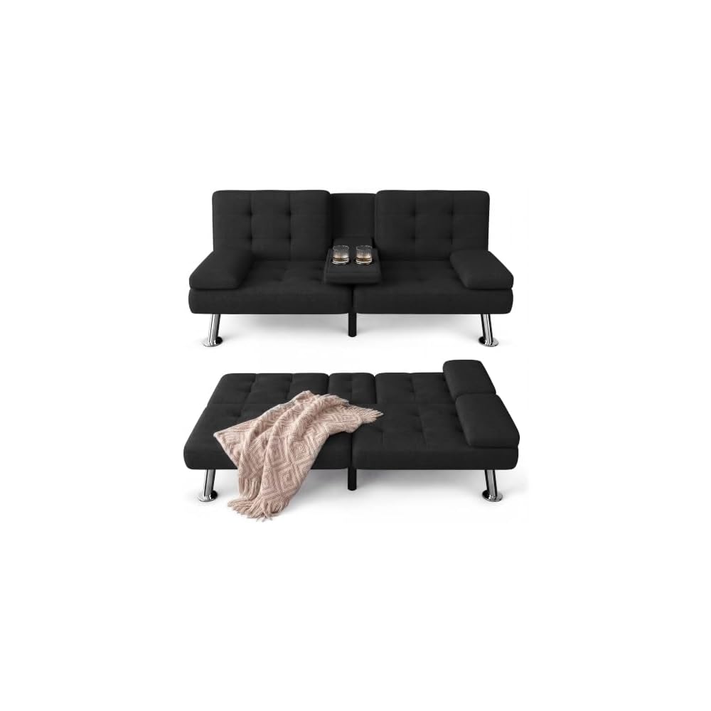 Furmax Linen Futon Sofa Bed, Adjustable Futon Couch for Living Room