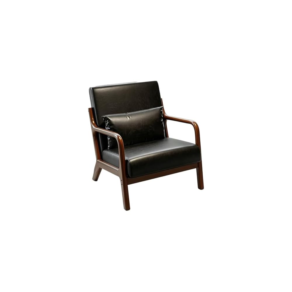 Mid Century Modern PU Chair Wide Curved Armchair Lounge Accent Chair