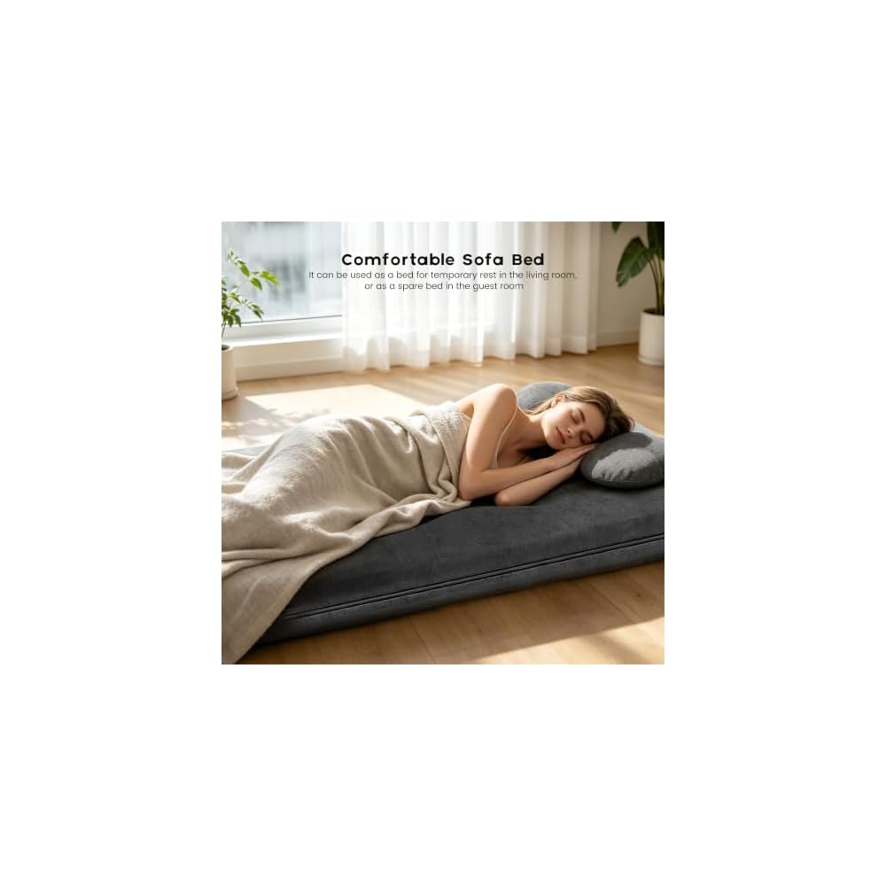 75" Convertible Futon Sofa Bed Boneless Sleeper Couch for Living Room -Grey