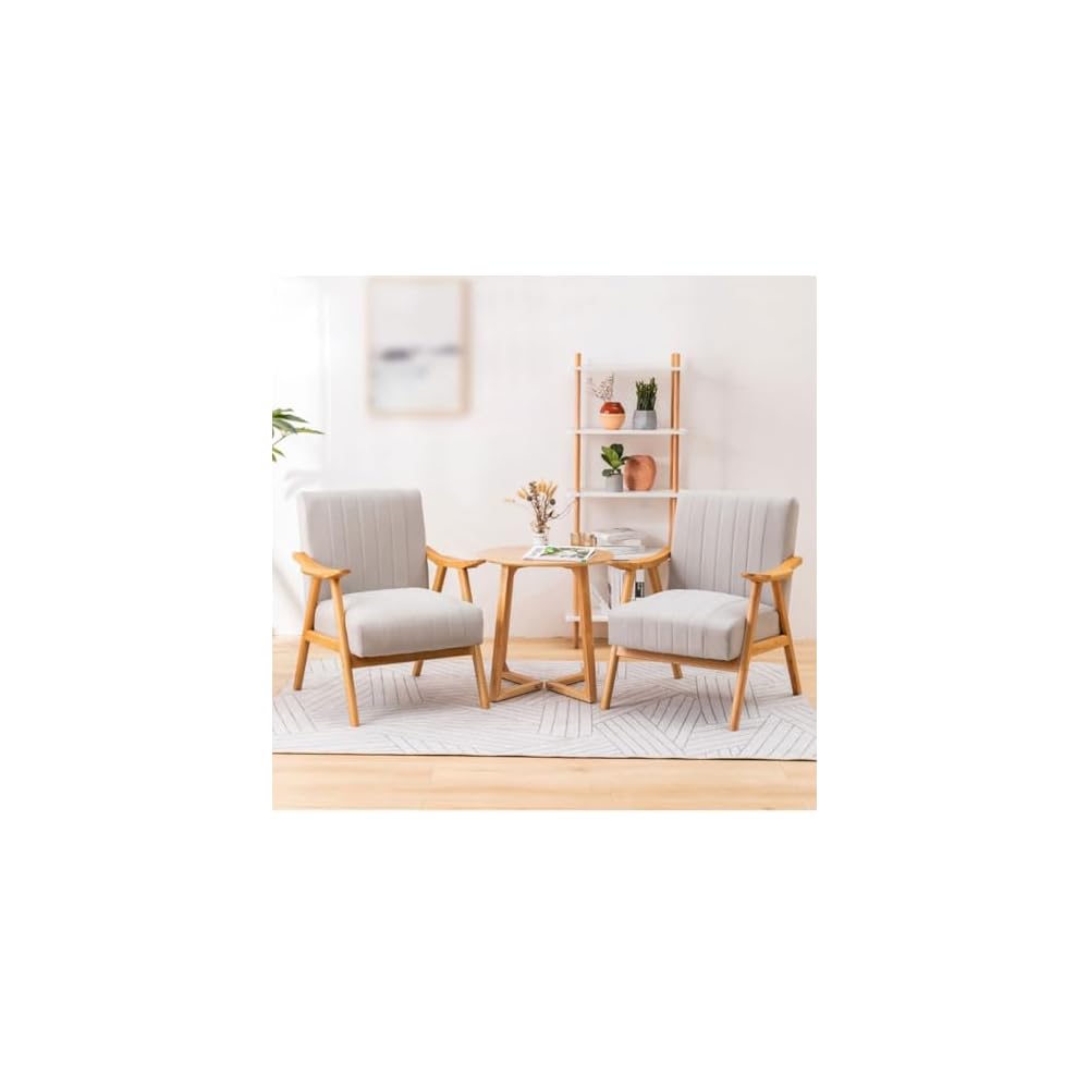 Upholstered Reading Chair Solid Wood Armchair Living Room Single Sofa Lounge Chairs Thick Cushion,Mid-Century Accent Chair with High Back for Waiting Room(/Grey)
