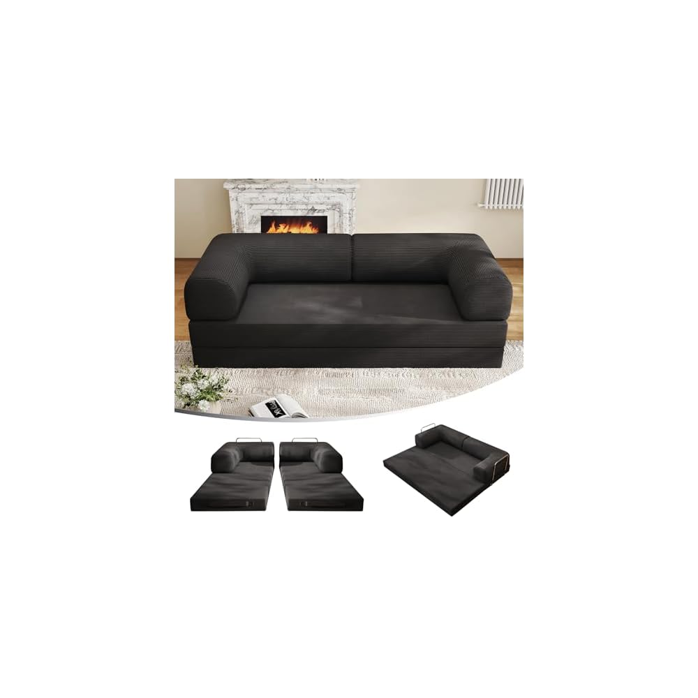 78.8" Convertible Sofa Bed,Corduroy Futon Couch, Folding Pull Out Futon Sofa,No Assembly Boneless Couch for Living Room