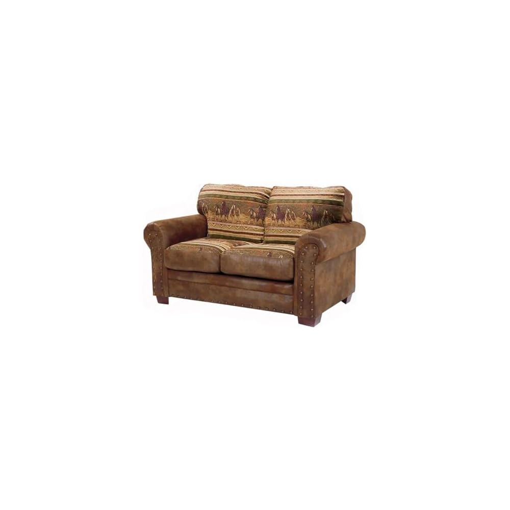 American Furniture Classics Microfiber Wild Horses Loveseat in Brown