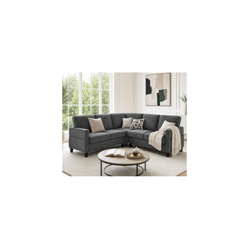 84'' L Shape Couches for Living Room, Small Sectional Sofa Dark Grey