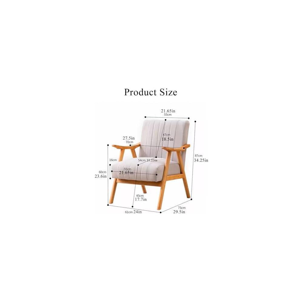 Upholstered Reading Chair Solid Wood Armchair Living Room Single Sofa Lounge Chairs Thick Cushion,Mid-Century Accent Chair with High Back for Waiting Room(/Grey)