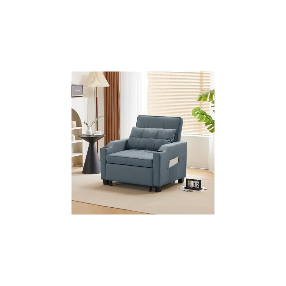 VINGLI 3-in-1 Convertible Sofa Bed, Recliner with Adjustable Backrest, USB Ports, Cup Holders for Small Spaces, Living Room