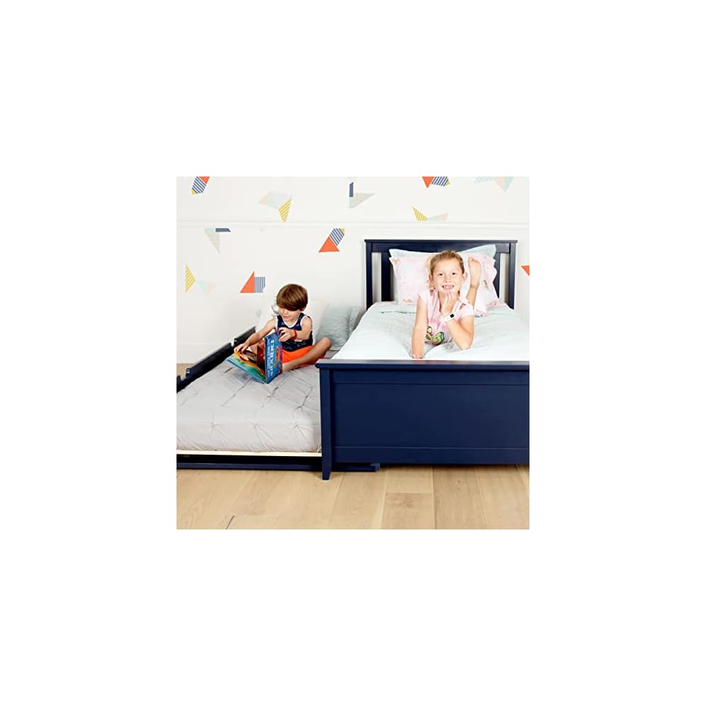 Max & Lily Twin Bed, Wood Bed Frame with Headboard for Kids with Trundle, Slatted, Blue