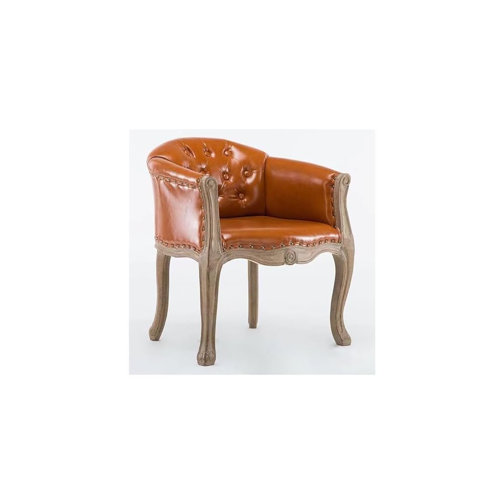 Lounge Chair Nordic Style Solid Wood Leather Recliner Chair American Style Vintage Distressed French Country Barrel Upholstered Armchair Fabric Ergonomic Single for Living Balcony Bedroom Whiskey Bar