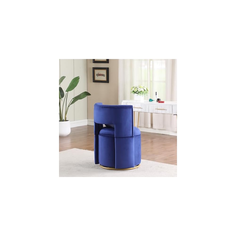 Swivel Accent Chair with Storage Velvet Round Barrel Chair with Metal Base Swivel Lounge Club Chair for Living Room Bedroom Nursery Room Blue