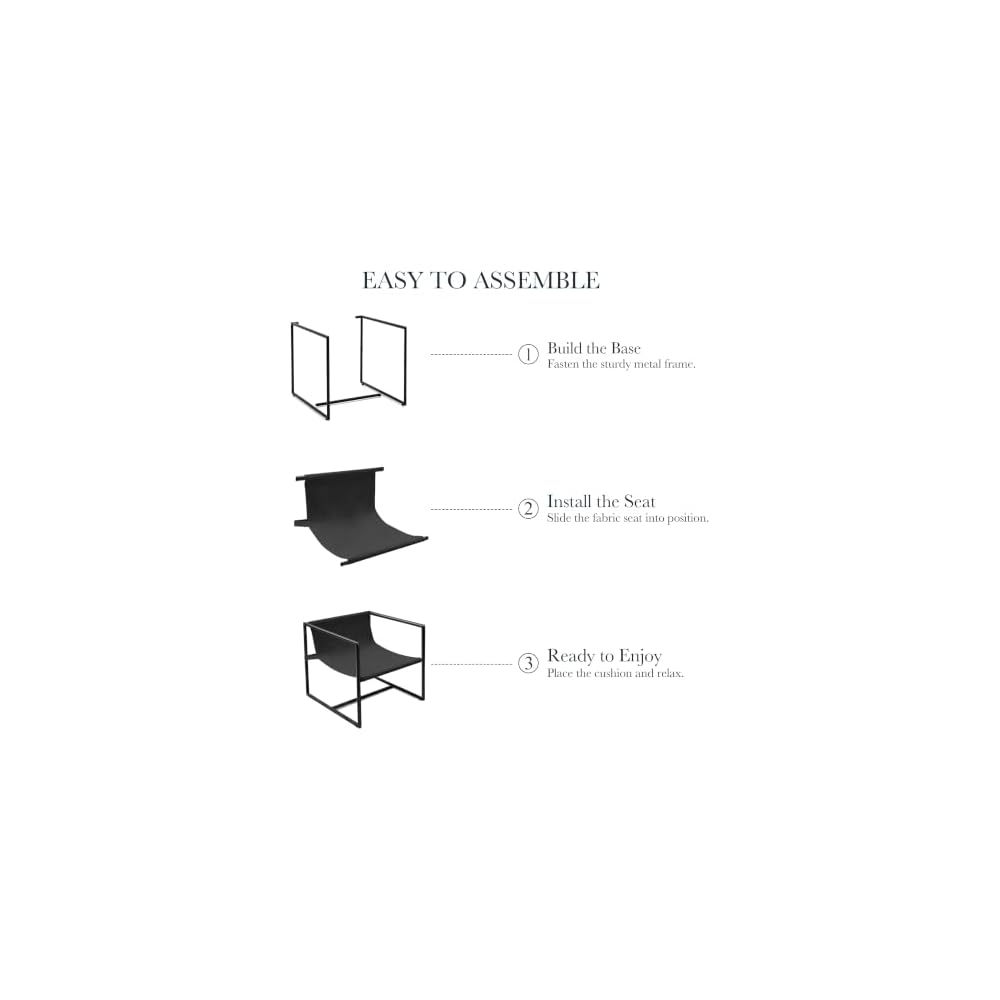 Modern Accent Chair, Upholstered Reading Sling Chair with Metal Frame and Soft Cushion,Stylish Lounge Armchair for Living Room, Bedroom or Office Seating, Black